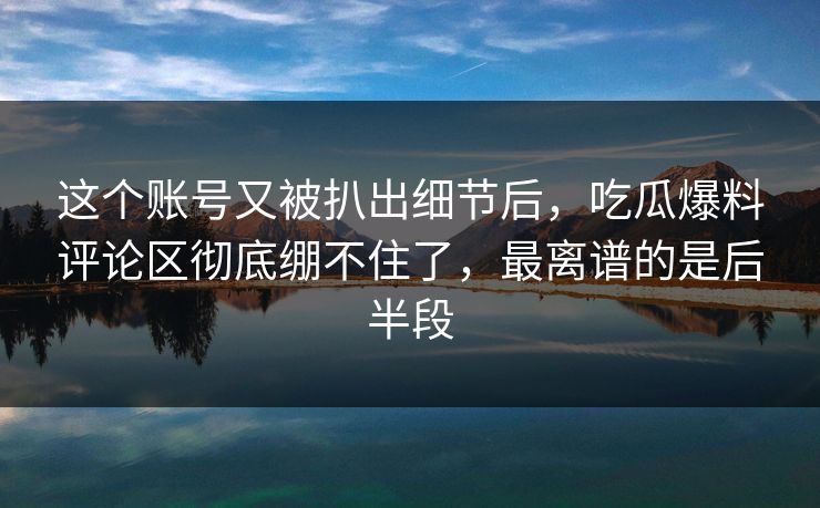 这个账号又被扒出细节后，吃瓜爆料评论区彻底绷不住了，最离谱的是后半段